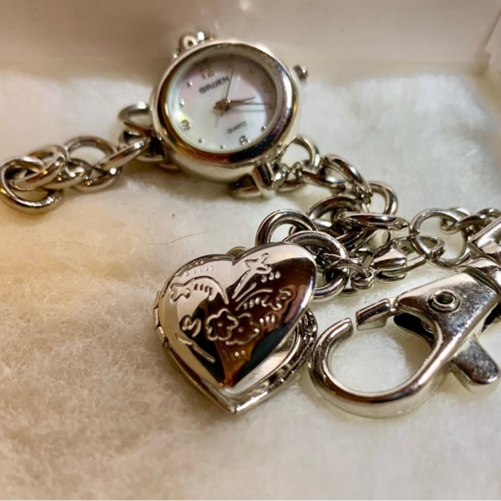 Silver Heart Charm Bracelet Watch